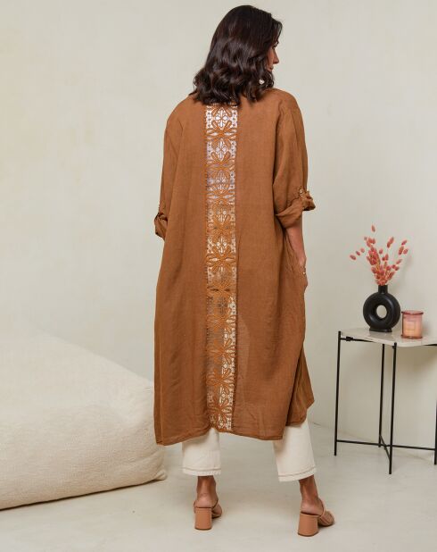 Camel Tehani vest van 100% linnen