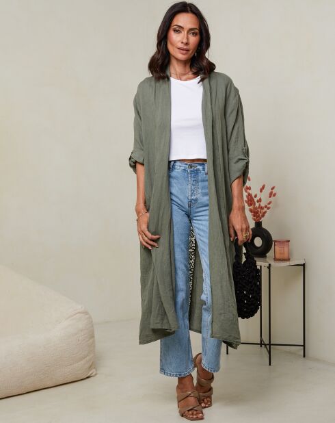 Khakifarbene Weste Tehani aus 100% Leinen