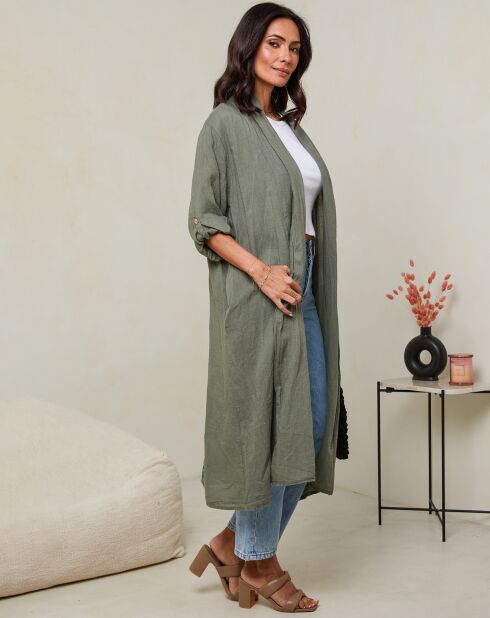 Khakifarbene Weste Tehani aus 100% Leinen