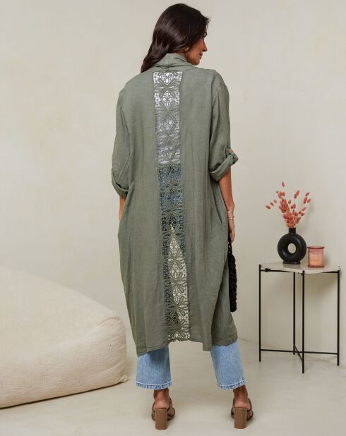 Khakifarbene Weste Tehani aus 100% Leinen