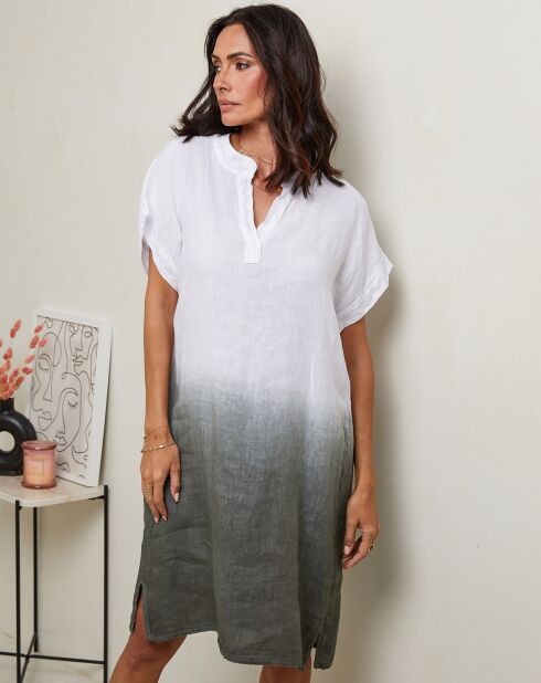 Khakifarbenes Rhodia-Kleid aus 100% Leinen