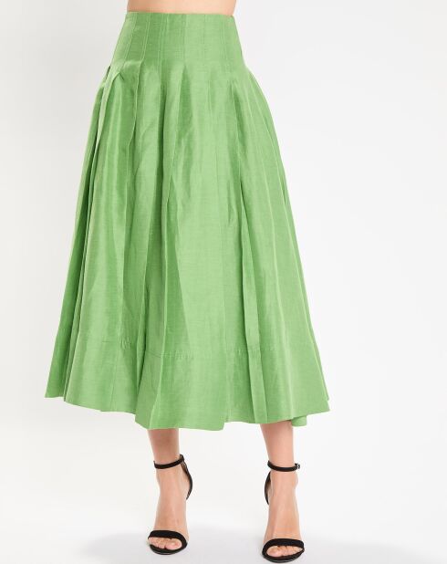 Paradiso Midi-rok met ceintuur in groene linnenmix