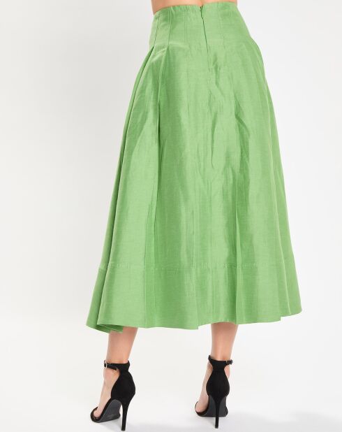 Paradiso Midi-rok met ceintuur in groene linnenmix