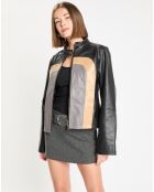 Blouson en Cuir Hvar noir/beige/gris