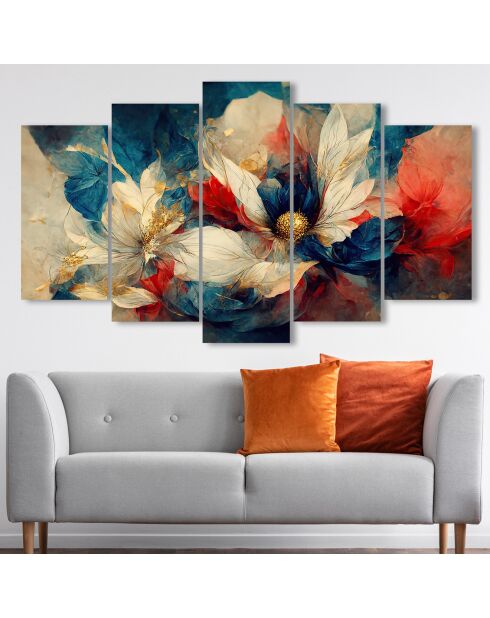 Peinture décorative 5 pièces fleur multicolore - 100x60 cm