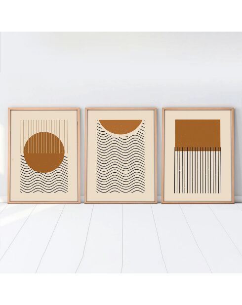 Peinture décorative encadrée 3 pièces Abstrait multicolore - 50x70 cm