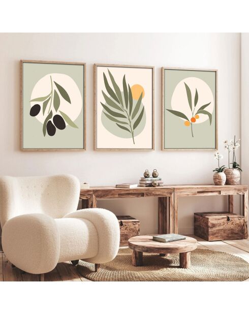 Peinture décorative encadrée 3 pièces Plantes multicolore - 50x70 cm