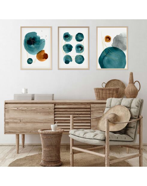 Peinture décorative encadrée 3 pièces Tache multicolore - 50x70 cm