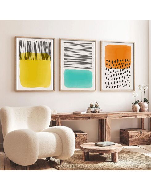 Peinture décorative encadrée 3 pièces dégradé coloré multicolore - 50x70 cm