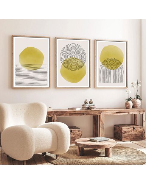 Gerahmtes dekoratives Gemälde 3 Stück mehrfarbiger gelber Kreis - 50x70 cm