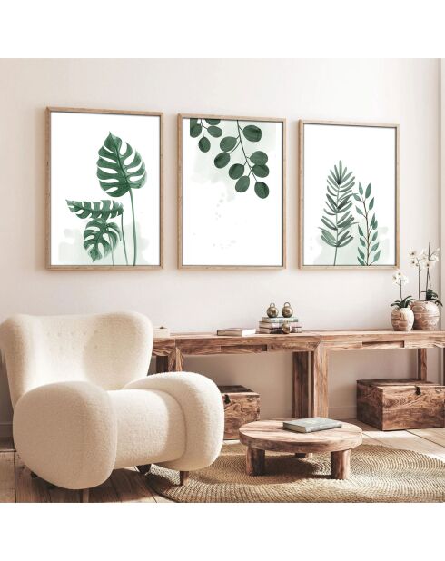 Peinture décorative encadrée 3 pièces Abstrait plante multicolore - 50x70 cm