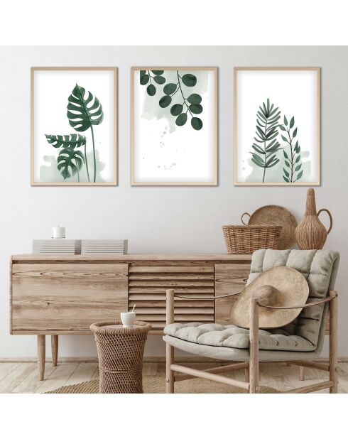 Peinture décorative encadrée 3 pièces Abstrait plante multicolore - 50x70 cm