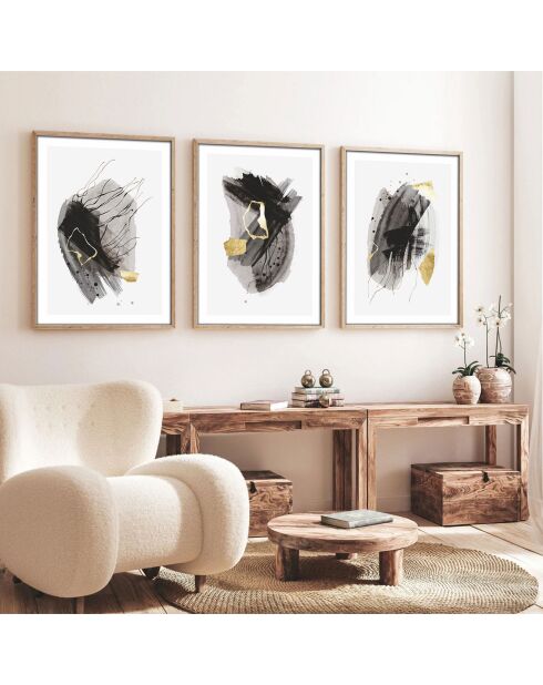 Ingelijst decoratief schilderij 3 stuks Veelkleurige bloem - 50x70 cm