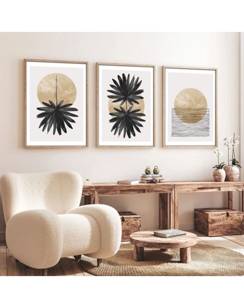 Peinture décorative encadrée 3 pièces Tache abstrait multicolore - 50x70 cm