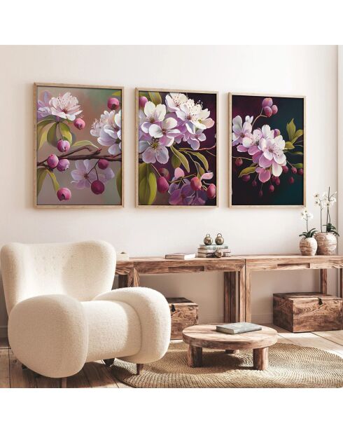 Peinture décorative encadrée 3 pièces Bouquet de Fleurs multicolore - 50x70 cm
