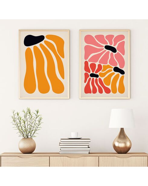 Peinture décorative encadrée 2 pièces Abstrait multicolore - 50x70 cm