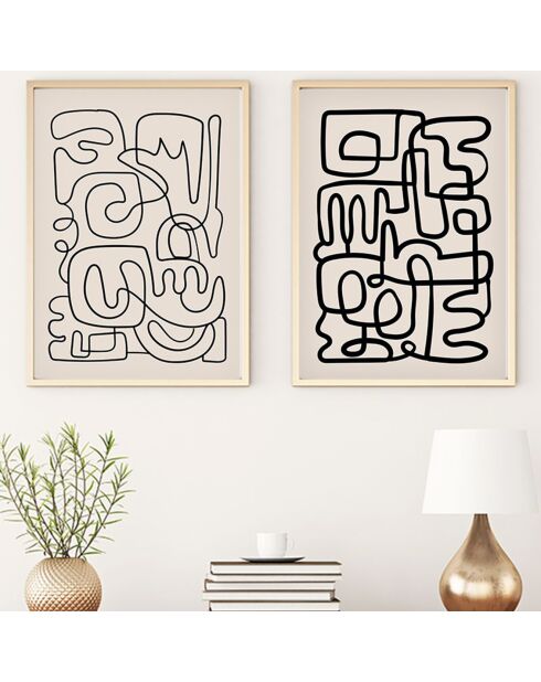 Ingelijst decoratief schilderij 2 stuks veelkleurig labyrint - 50x70 cm