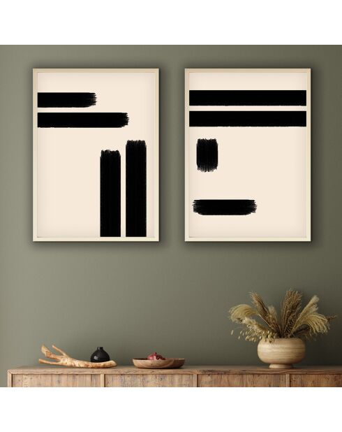 Peinture décorative encadrée 2 pièces lignes multicolore - 50x70 cm