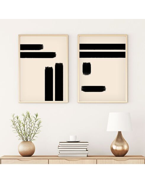 Peinture décorative encadrée 2 pièces lignes multicolore - 50x70 cm