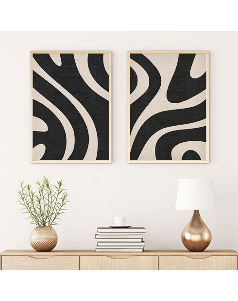 Ingelijst decoratief schilderij 2 stuks Abstracte veelkleurige zebra - 50x70 cm