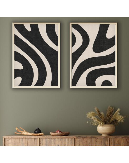 Ingelijst decoratief schilderij 2 stuks Abstracte veelkleurige zebra - 50x70 cm