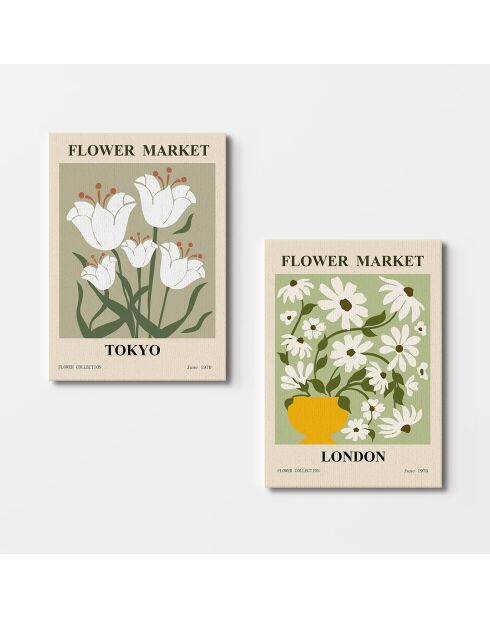 Toile décorative 2 pièces Bouquet de fleurs blanche multicolore - 110x70 cm