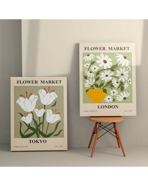 Toile décorative 2 pièces Bouquet de fleurs blanche multicolore - 110x70 cm