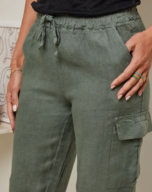 Pantaloni kaki Kessy 100% lino