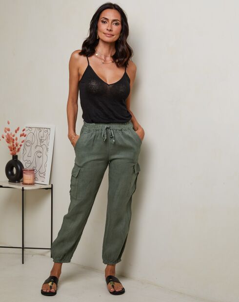 Pantaloni kaki Kessy 100% lino