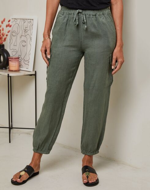 Pantaloni kaki Kessy 100% lino