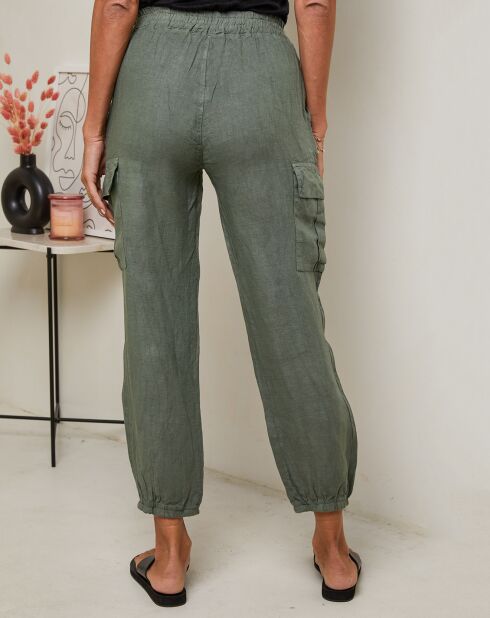 Pantaloni kaki Kessy 100% lino
