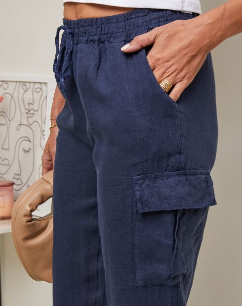 Marineblaue Hose Kessy aus 100% Leinen