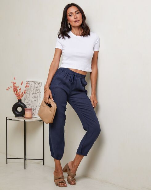 Marineblaue Hose Kessy aus 100% Leinen