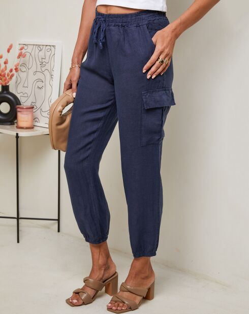 Marineblaue Hose Kessy aus 100% Leinen