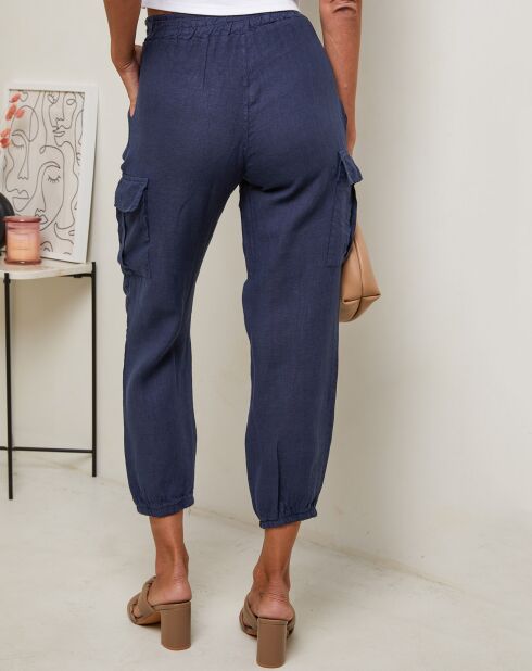 Marineblaue Hose Kessy aus 100% Leinen