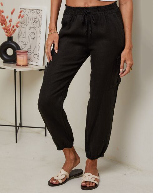 Pantaloni neri Kessy 100% lino