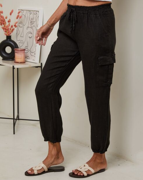 Pantaloni neri Kessy 100% lino