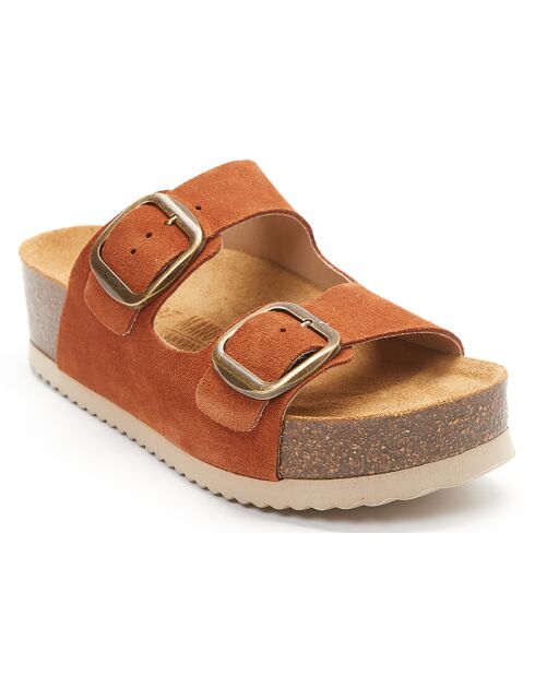 Mules en Velours de Cuir Zoe marron