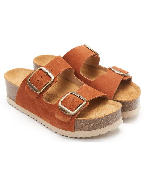 Mules en Velours de Cuir Zoe marron