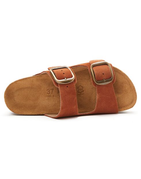 Mules en Velours de Cuir Zoe marron