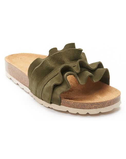 Mules en Velours de Cuir Sofia vertes