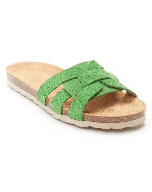 Mules en Velours de Cuir Clara vertes