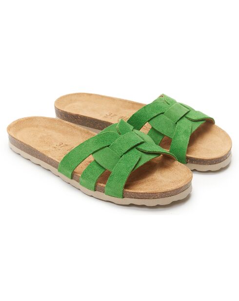 Mules en Velours de Cuir Clara vertes