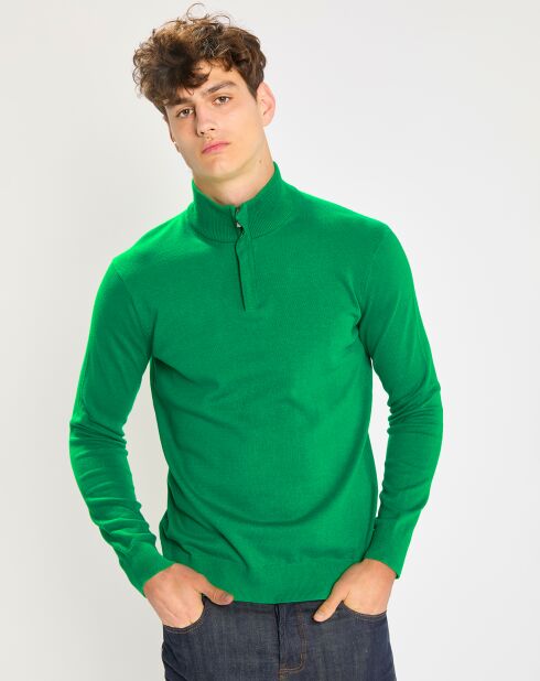 Pull Tutonzip cam jersey coton vert vif