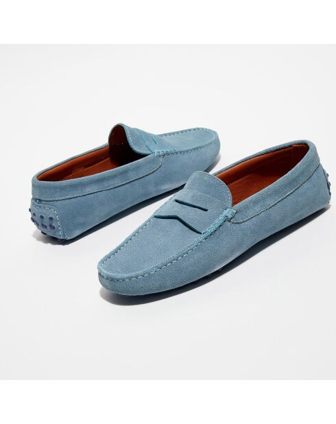 Mocassins en Velours de Cuir Adam gris/bleu