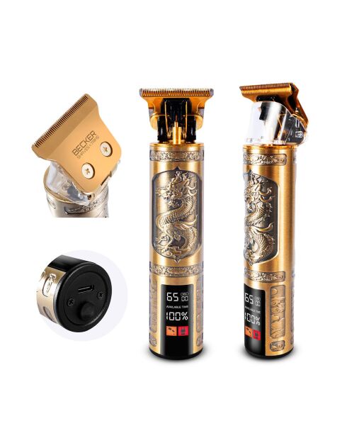 Tondeuse sans fil avec écran led dragon  noir/doré