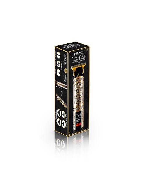 Tondeuse sans fil avec écran led dragon  noir/doré