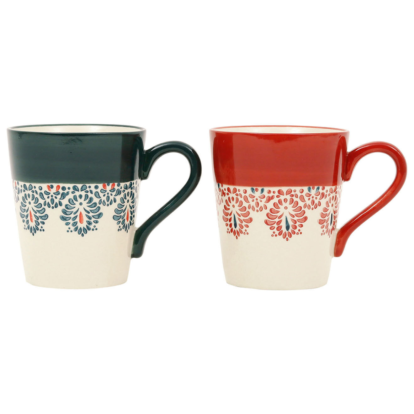 Lot De 2 Mugs Vintage – Tons Bleus, Céramique – Style Rétro Pour La Cuisine