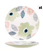 4 Assiettes plates en Porcelaine Flower multicolores -  D.27 cm