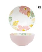 6 Bols en Porcelaine Flowers multicolores - 72 cl